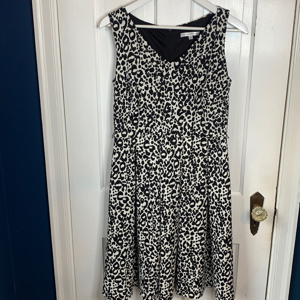 Sandra Darren Sleeveless V-neck Animal Print Fit & Flare Dress W-619 Sz 10